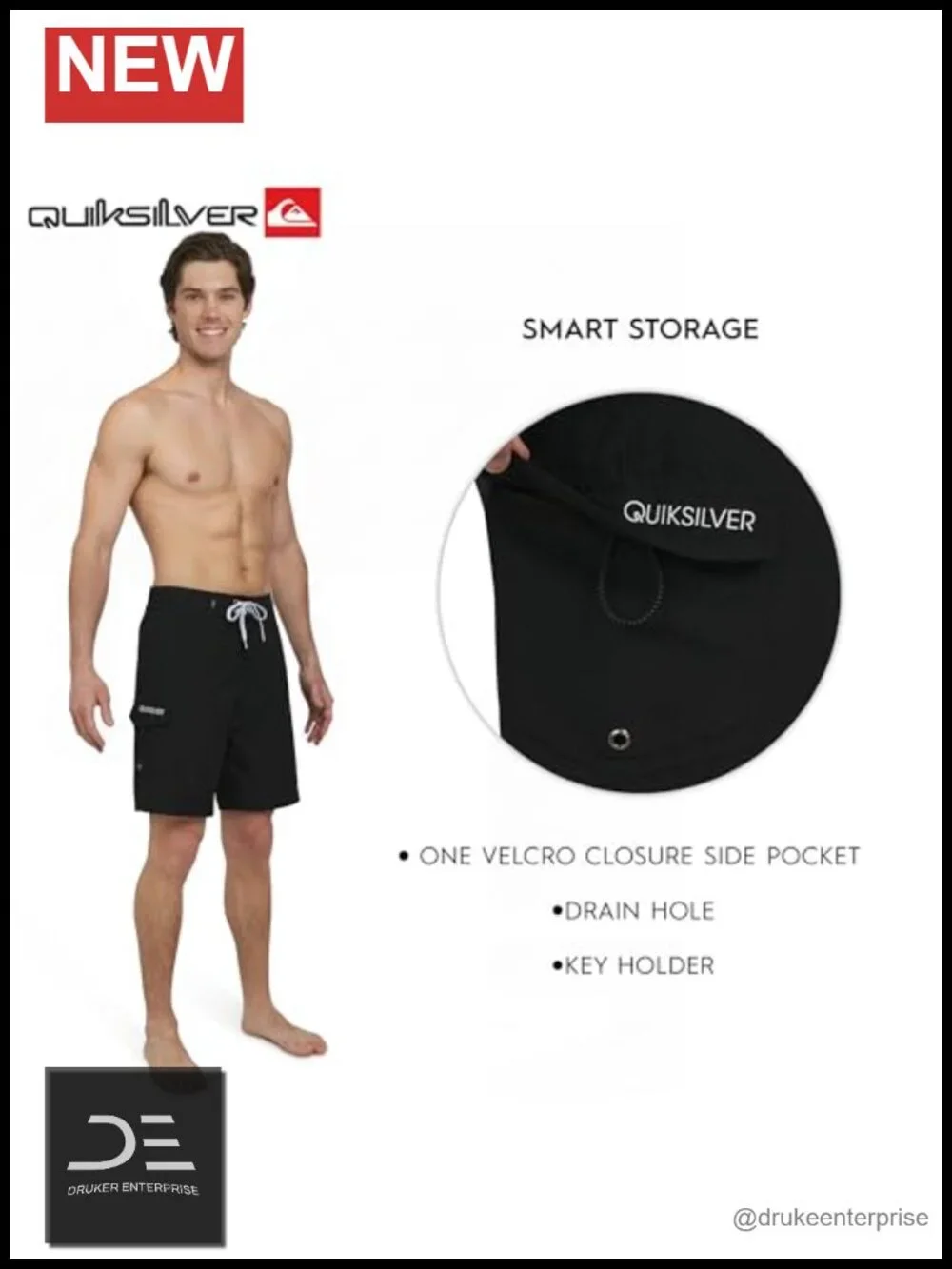 UPF 50 Quick Dry Board Shorts Regular Fit Fixed Waist Velcro Fly Drawstring